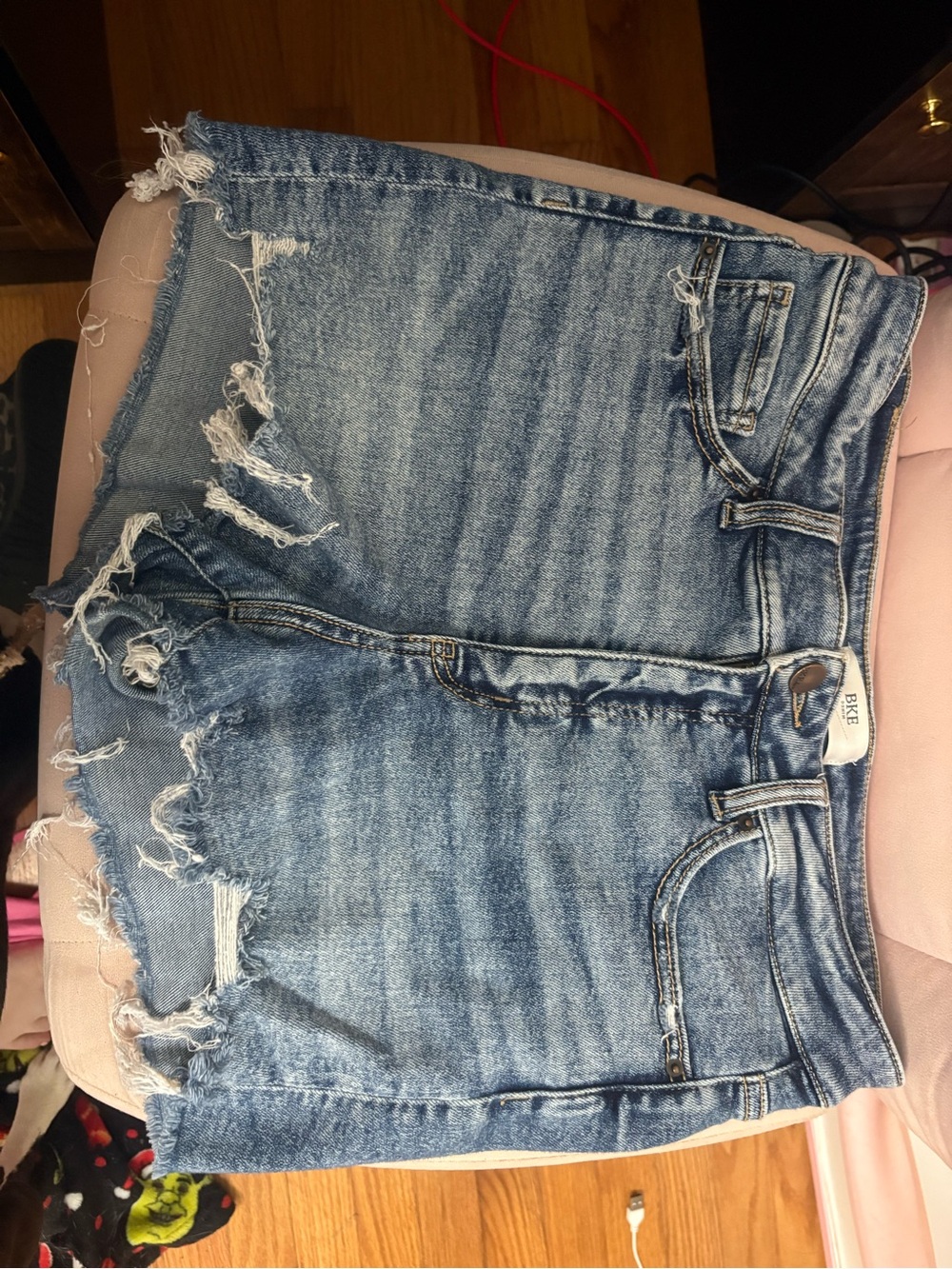 BKE Medium Blue Distressed Denim Jean Shorts - Women's